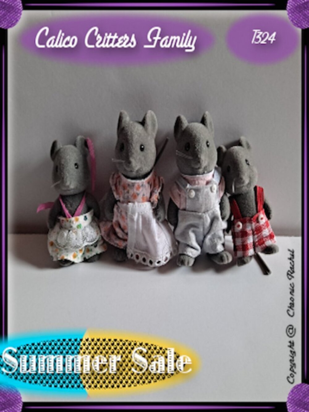 Vintage 1985 Thistlethorn Grey Mouse Family